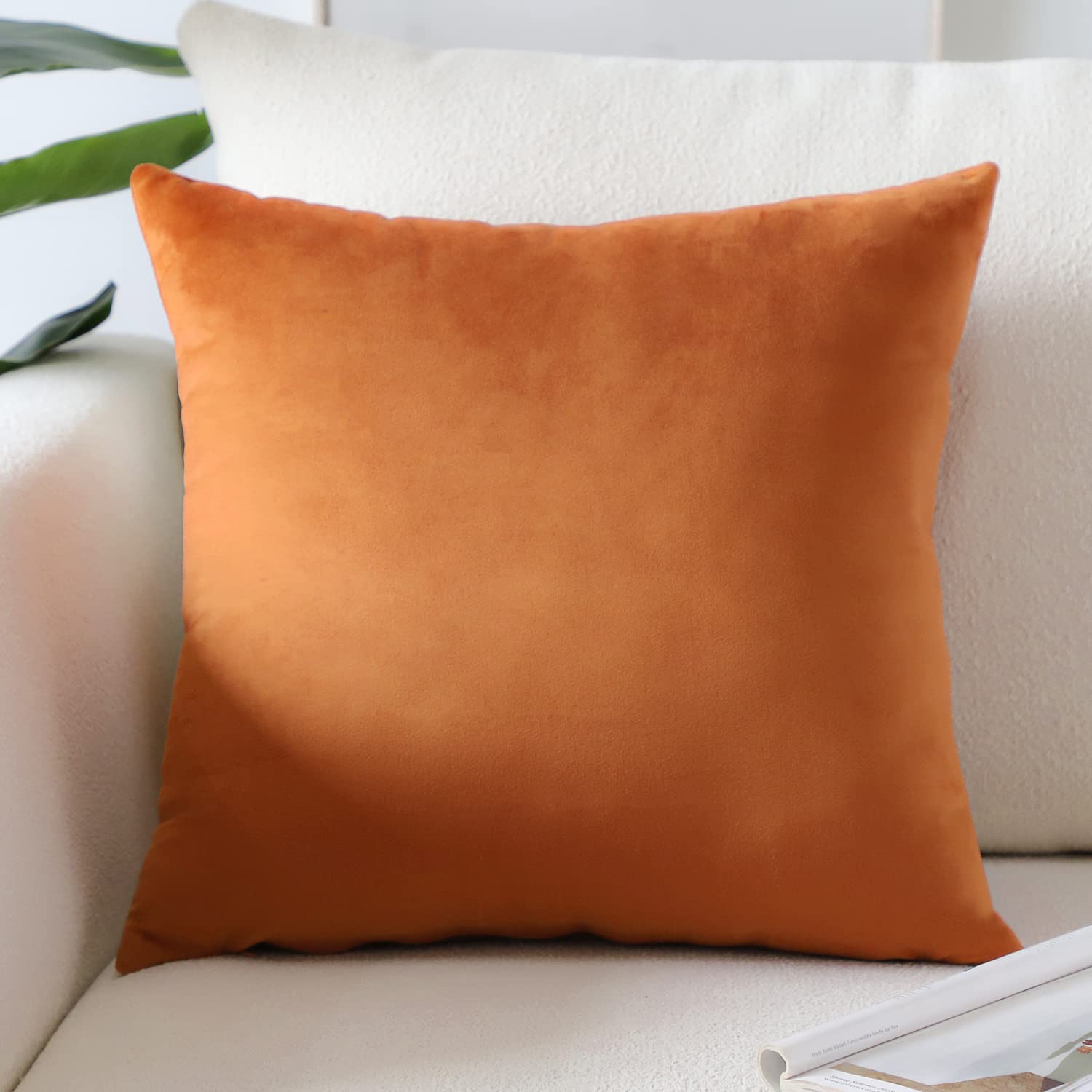 Artscope Luxury Velvet Fall Pillow Covers Super Soft Decorative Square Throw Pillow Covers Case Cushion Covers For Sofa Couch Bedroom Car Decor 24X24 Inch Orange