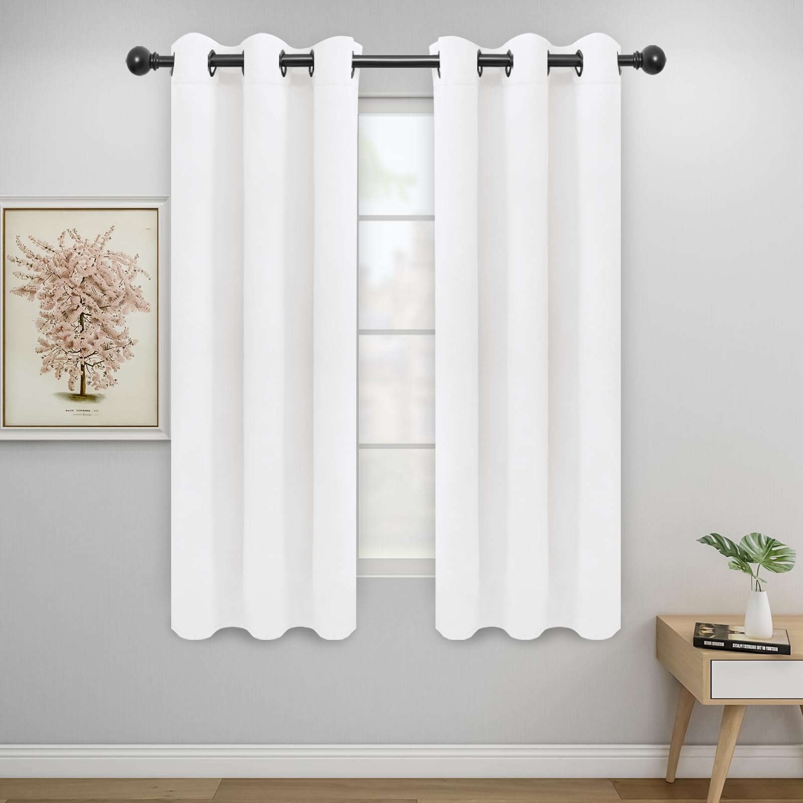 Easy-Going Blackout Curtains For Bedroom, Solid Thermal Insulated Grommet And Noise Reduction Window Drapes, Room Darkening Curtains For Living Room, 2 Panels (34X63 In, White)