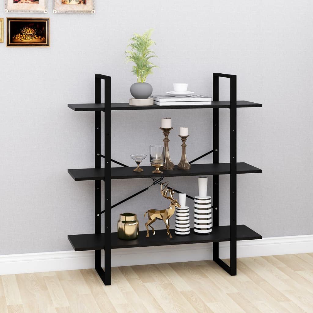 vidaXL 3-Tier Book Cabinet Black 39.4&quot;x11.8&quot;x41.3&quot; Solid Pine Wood