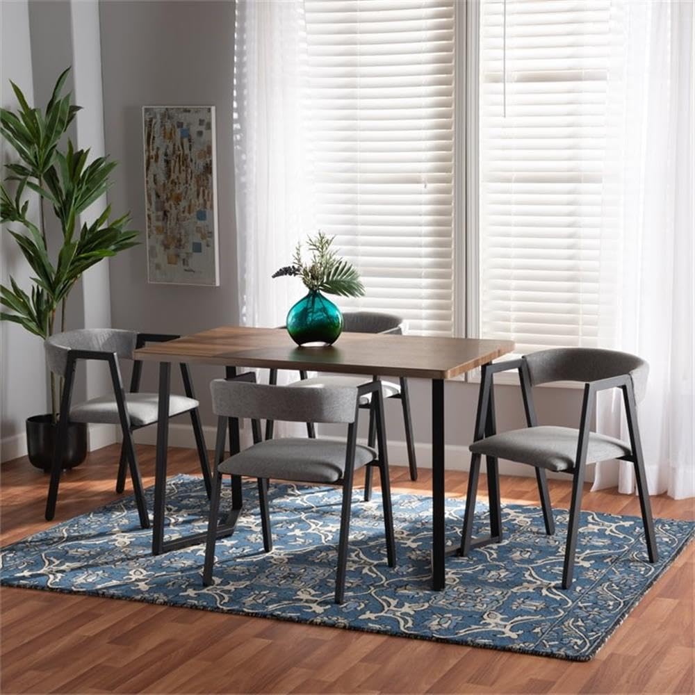 Baxton Studio Delgado Modern and Contemporary Grey Fabric Upholstered and Black Metal 5-Piece Dining Set