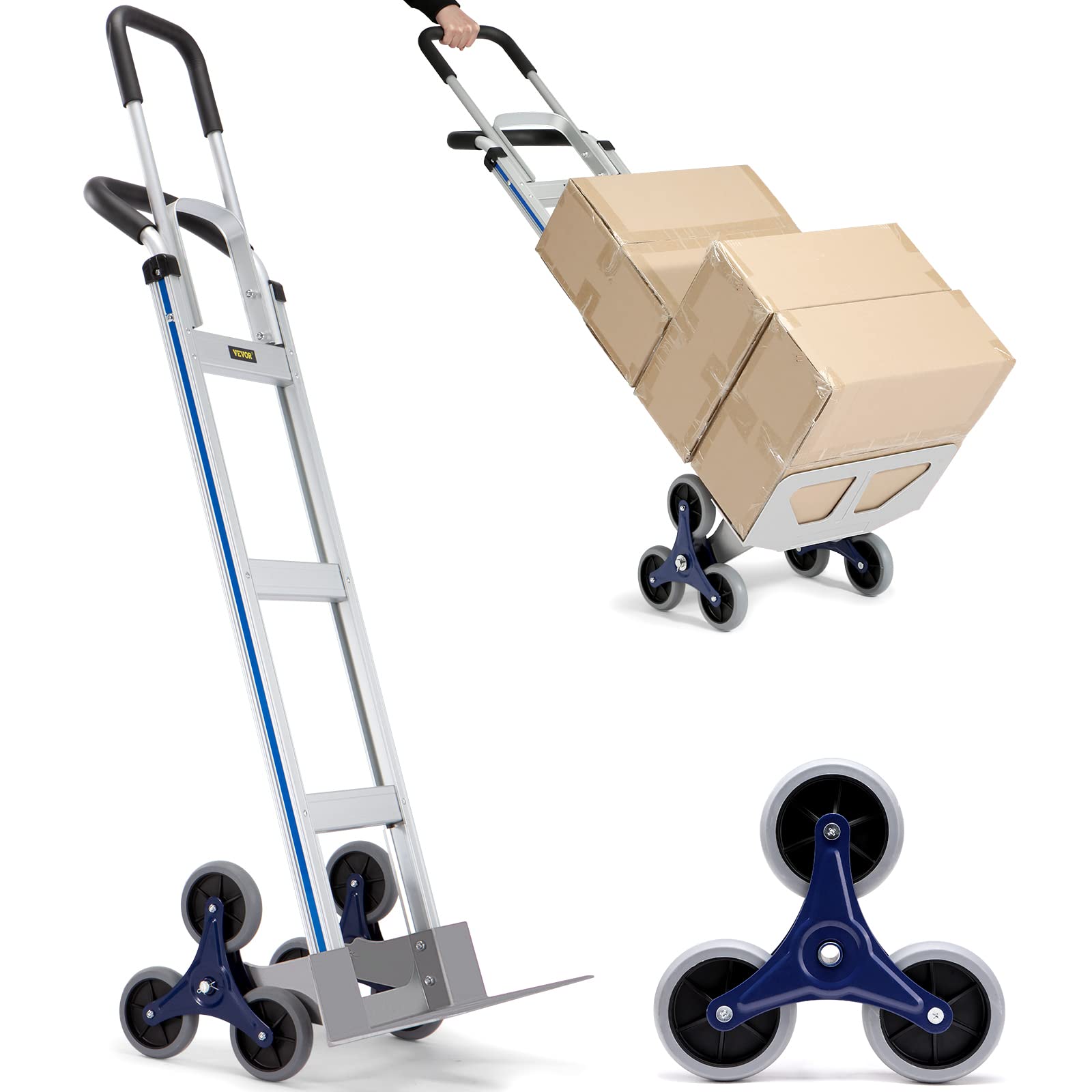 VEVOR Stair Climbing Cart, 550 lbs Load Capacity, Aluminum Hand Truck Dolly with Dual Handles, Integrated Frame & Nonslip Rubber
