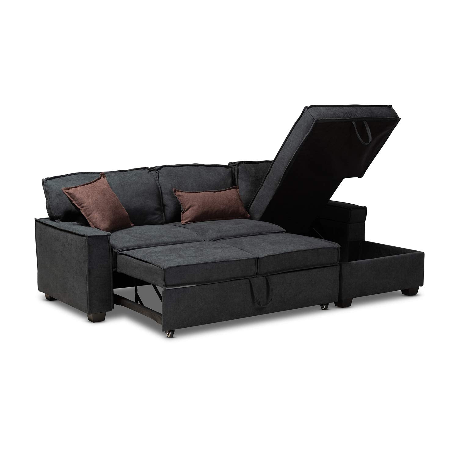 Baxton Studio Emile Storage Sectional Sofa with Pull-Out Bed - Thumbnail 3
