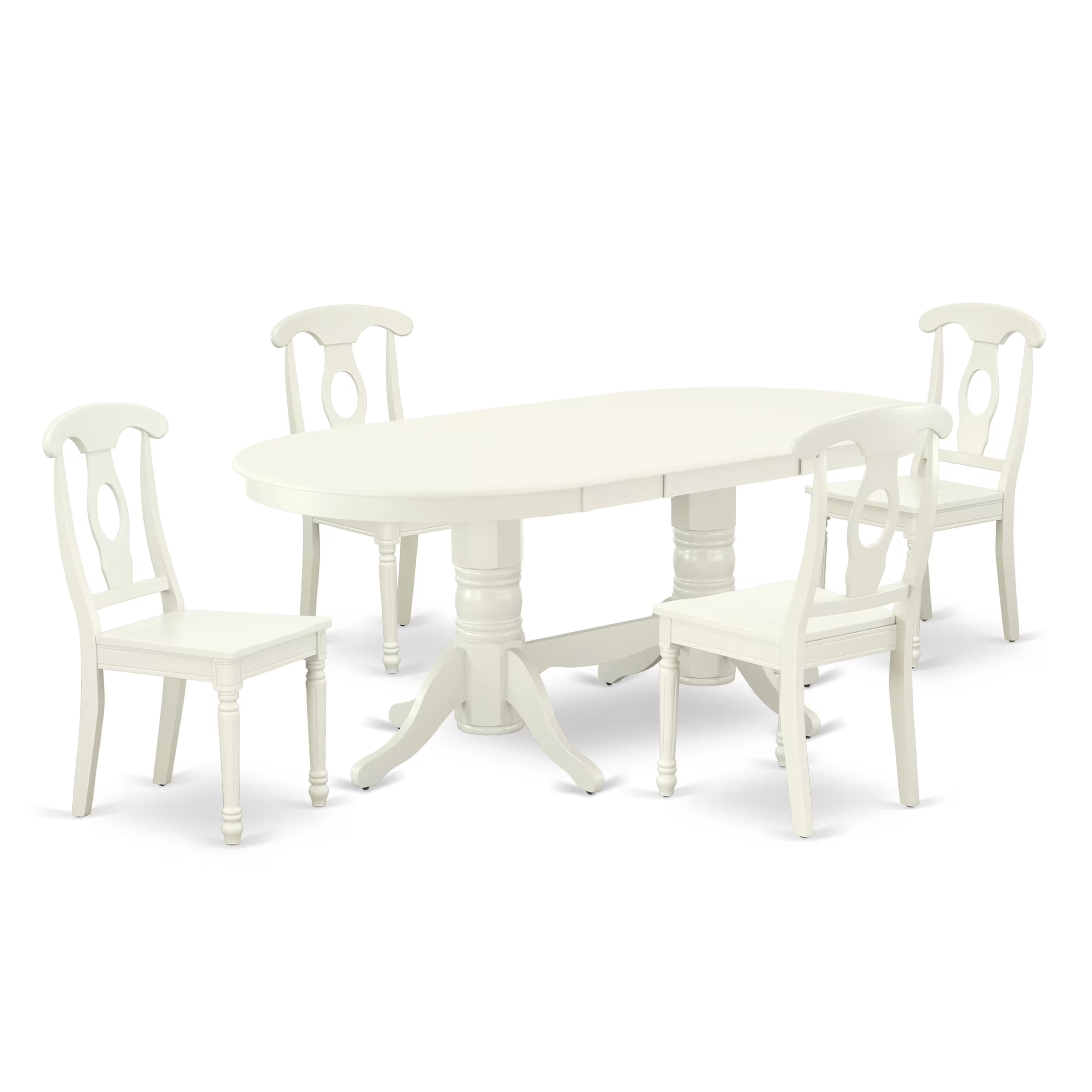 East West Furniture Vake5-Lwh-W 5 Piece Kitchen Table Set For 4 Includes An Oval Dining Room Table With Butterfly Leaf And 4 Solid Wood Seat Chairs, 40X76 Inch, Linen White