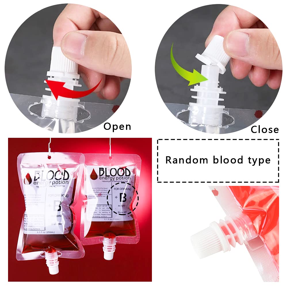 20 Pack Blood Bags For Drinks,8.5Oz Anti-Leak Bags With Cap,Reusable Food Grade Bags,Decoration Cups For Halloween And Christmas