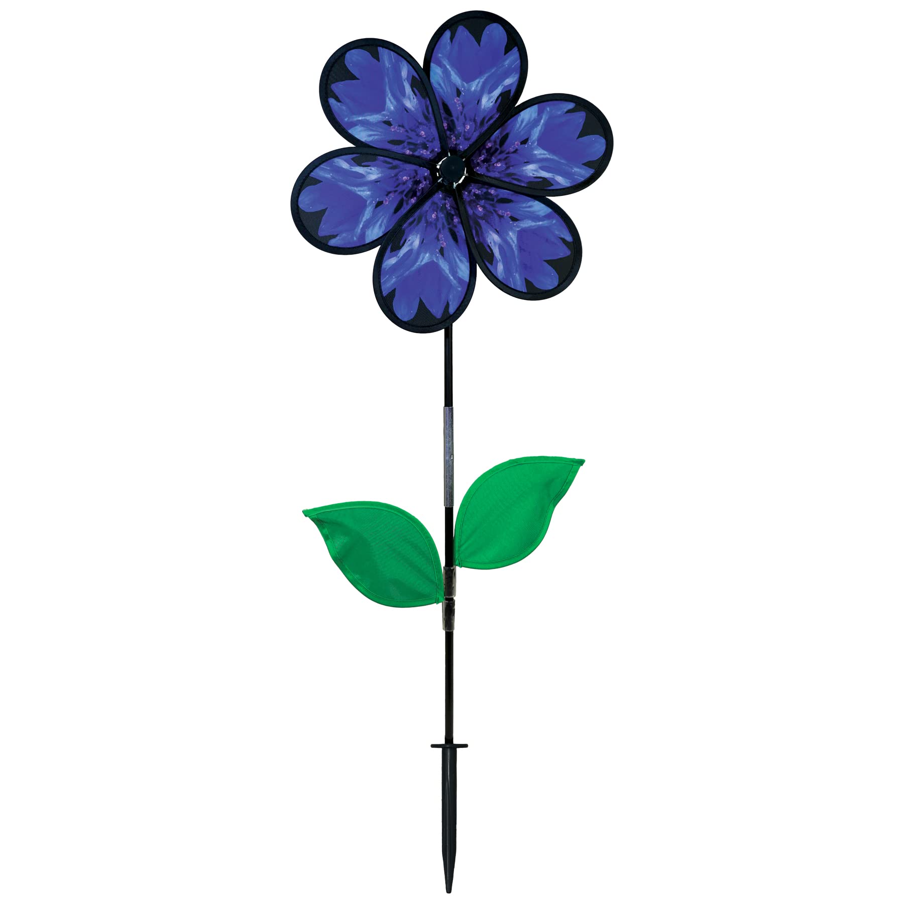 In The Breeze 6-Petal Flower Spinner With Leaves, 13.5-Inch Bachelor Button Spinner With Leaves, 2643 Realistic Printed Flower S