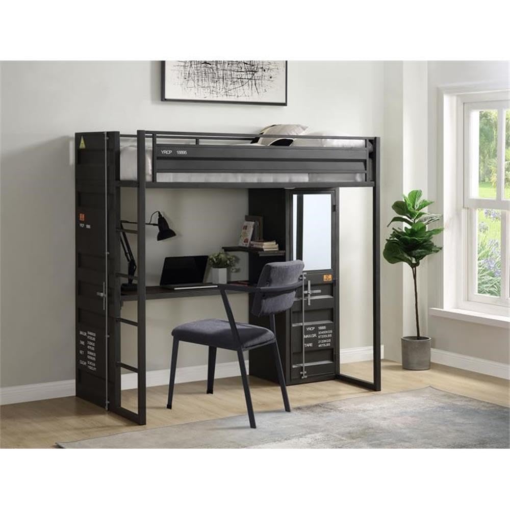 Acme Cargo Storage Metal Twin Loft Bed with Wardrobe - Thumbnail 2