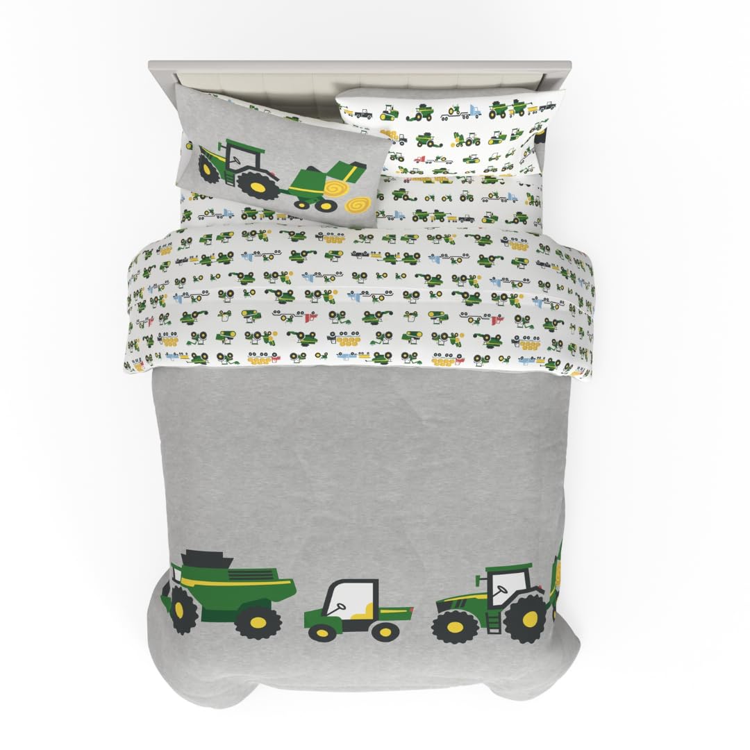 Franco Kids John Deere Farm Equipment Bedding 4 Piece Super Soft Comforter And Sheet Set, Twin, (Officially Licensed Product)