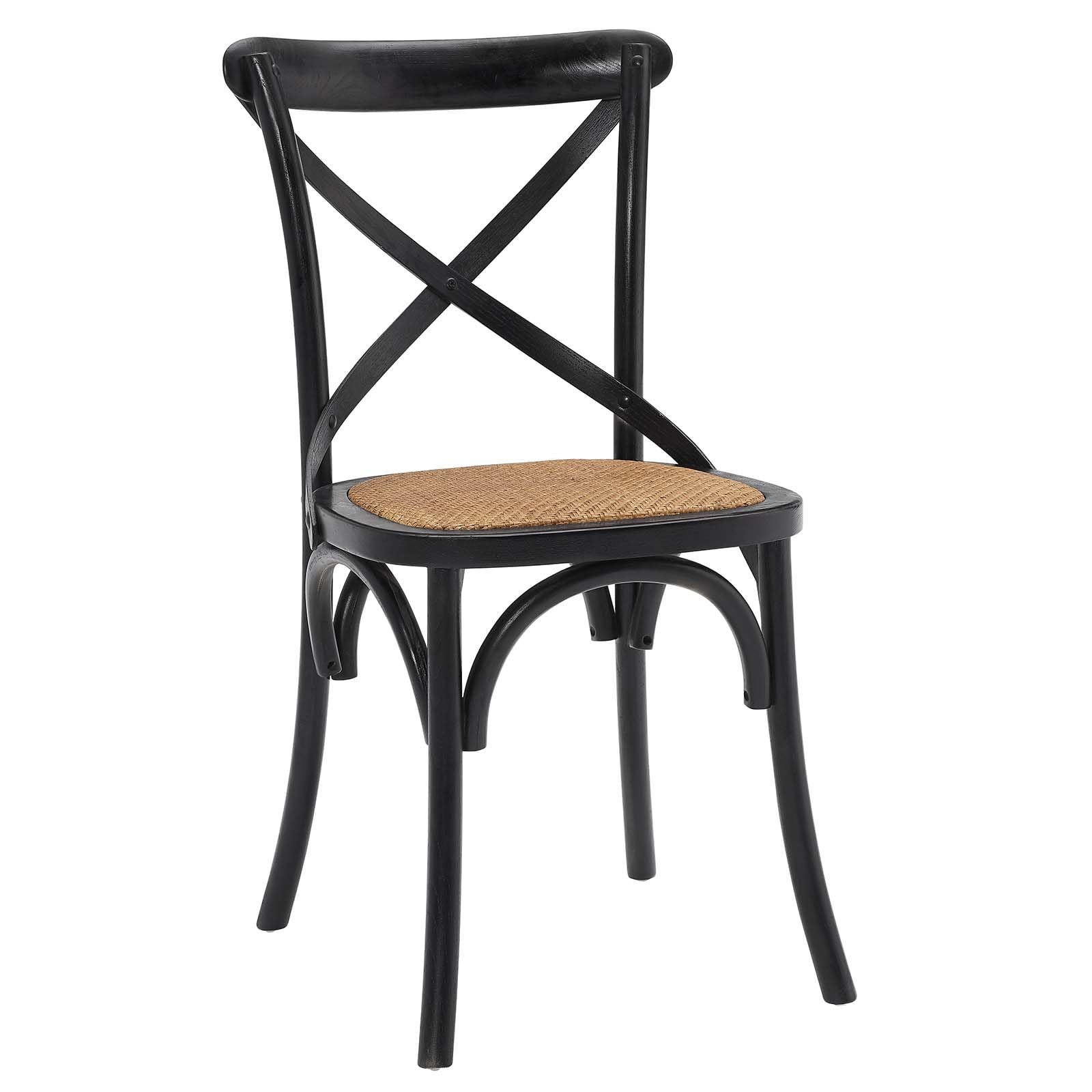 Modway Gear Rustic Modern Farmhouse Elm Wood Rattan Two Dining Chairs In Black