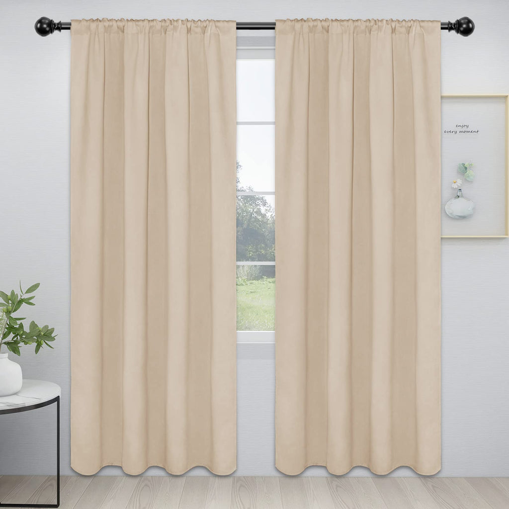 Easy-Going Rod Pocket Blackout Curtains For Bedroom, Room Darkening Window Curtains For Living Room, Thermal Insulated Noise Reduction Solid Window Drapes, 2 Panels(52X84 In, Camel)