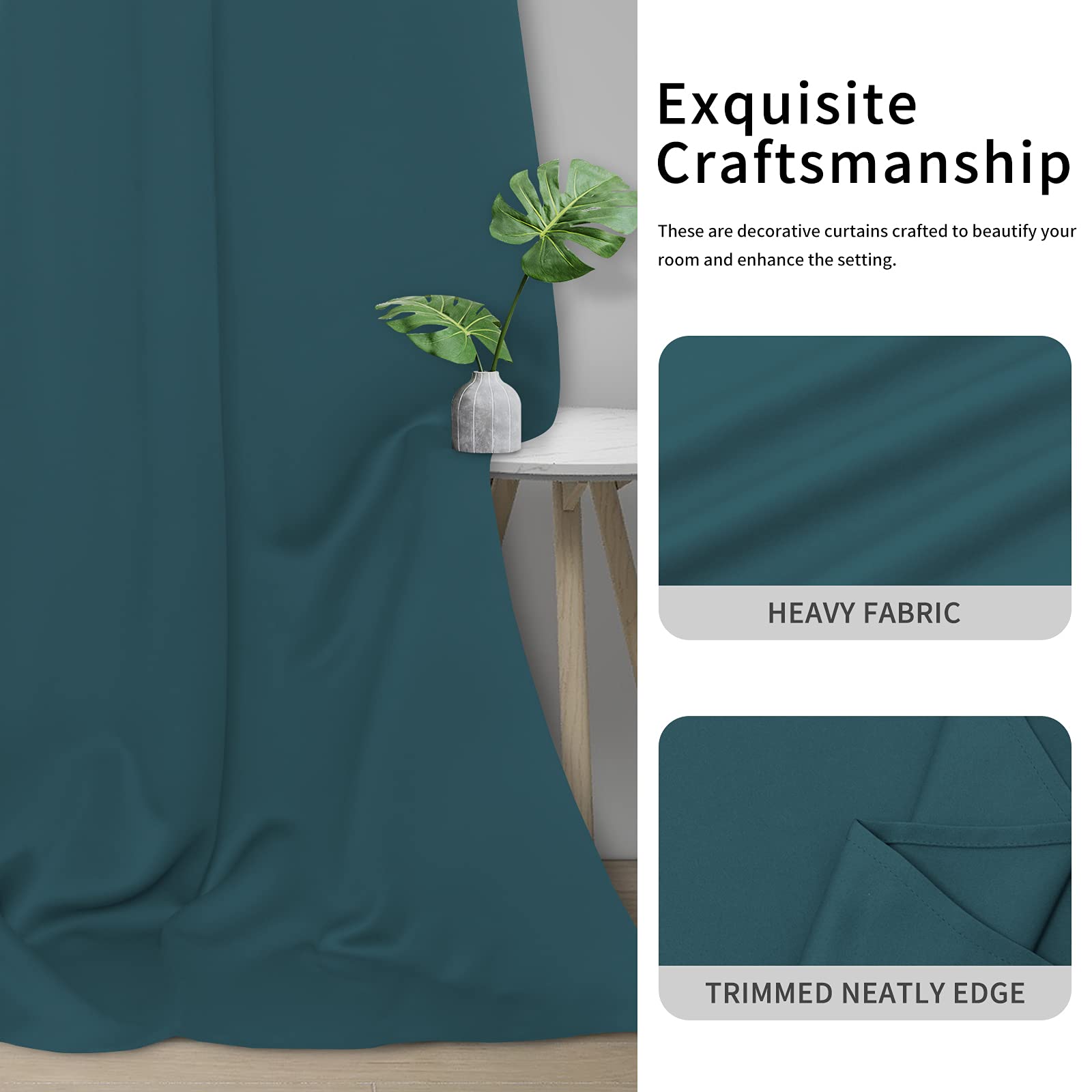 Easy-Going Blackout Curtains For Bedroom, Solid Thermal Insulated Grommet And Noise Reduction Window Drapes, Room Darkening Curtains For Living Room, 2 Panels(42X72 In, Peacock Blue)
