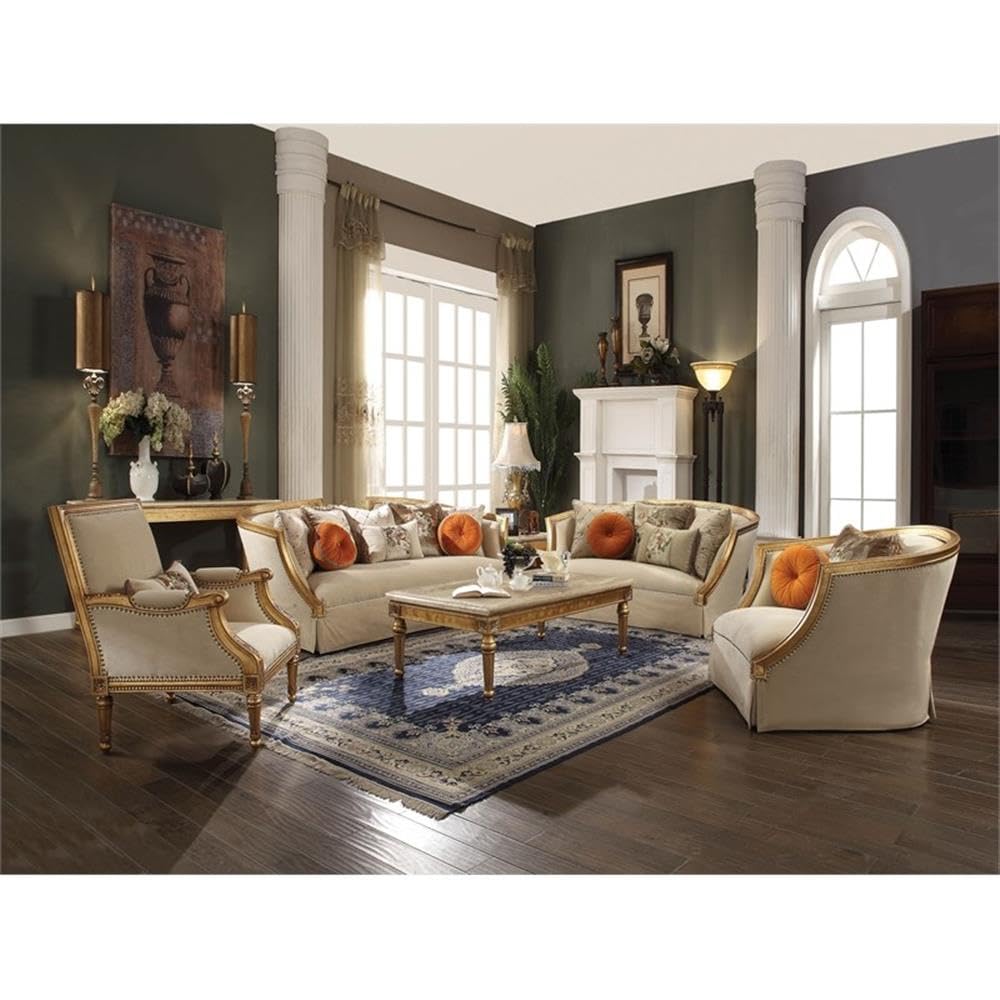 Acme Daesha Barrel Tight Back Loveseat Tan Flannel and Antique Gold