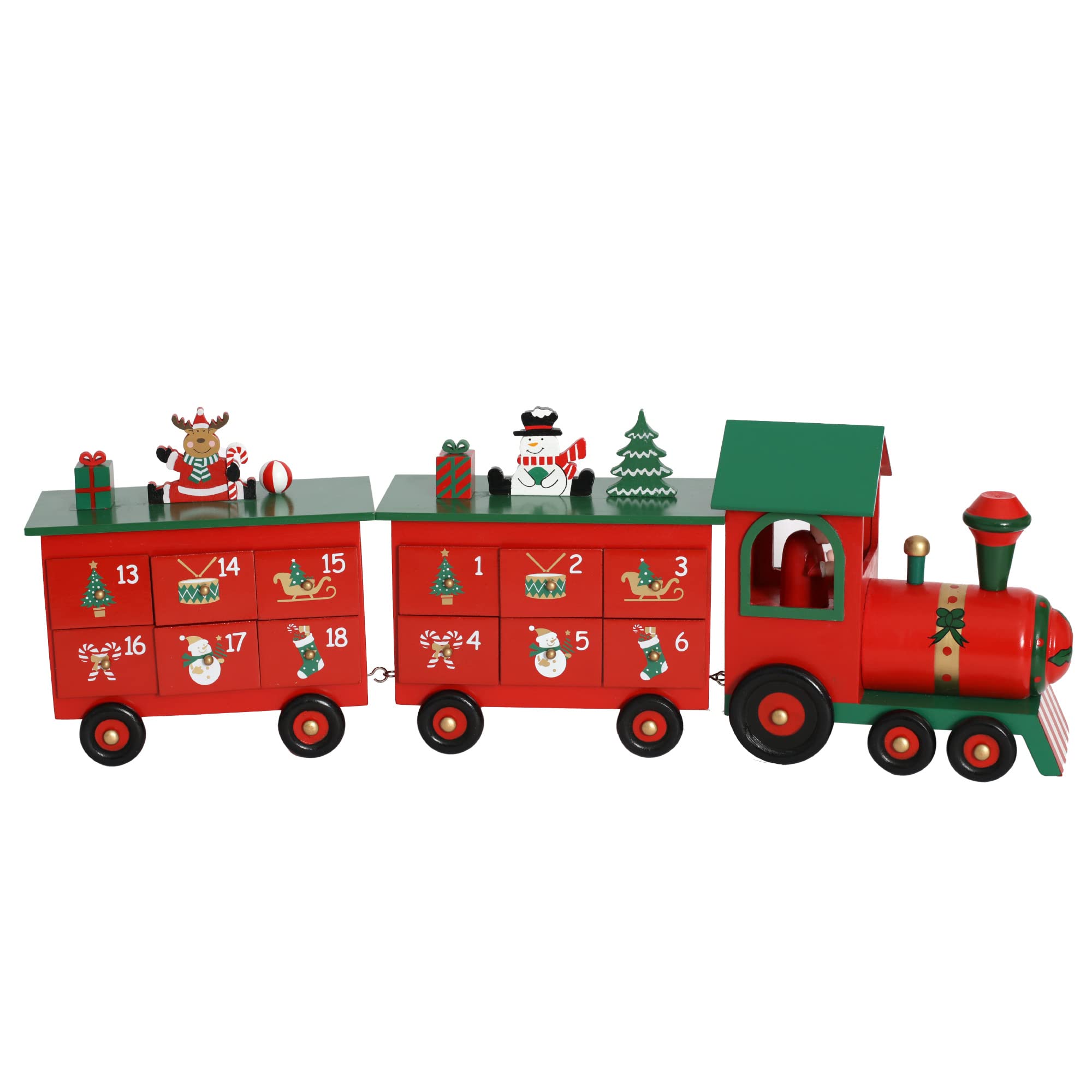 Pioneer-Effort Christmas Wooden Advent Calendar Train With 24 Drawers For Adults Kids Christmas Countdown Decoration (Red&Black&