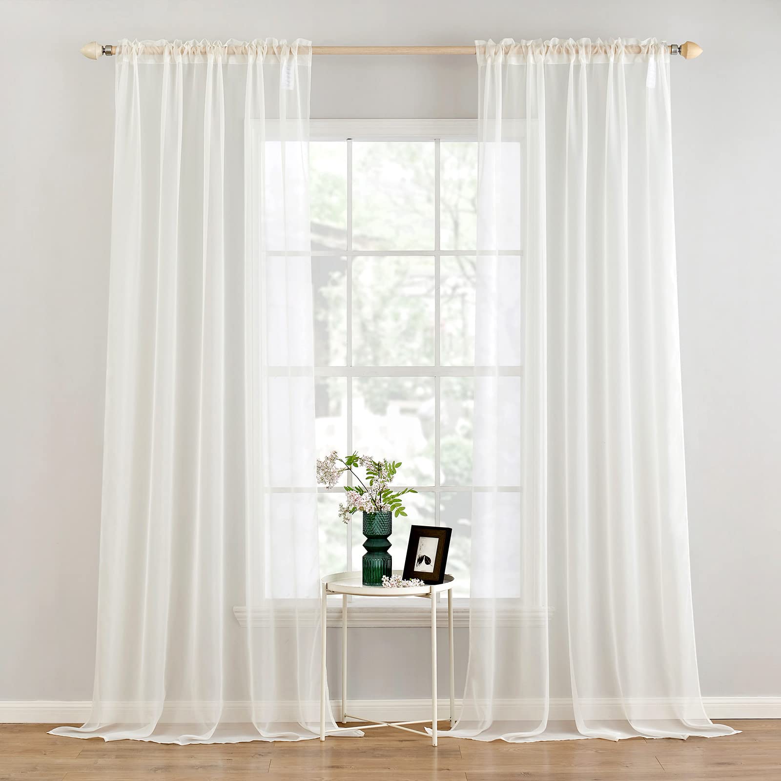 MIULEE 2 Panels Solid Color Sheer Window Curtains Elegant Window Voile Panels/Drapes/Treatment for Bedroom Living Room (54 X 120