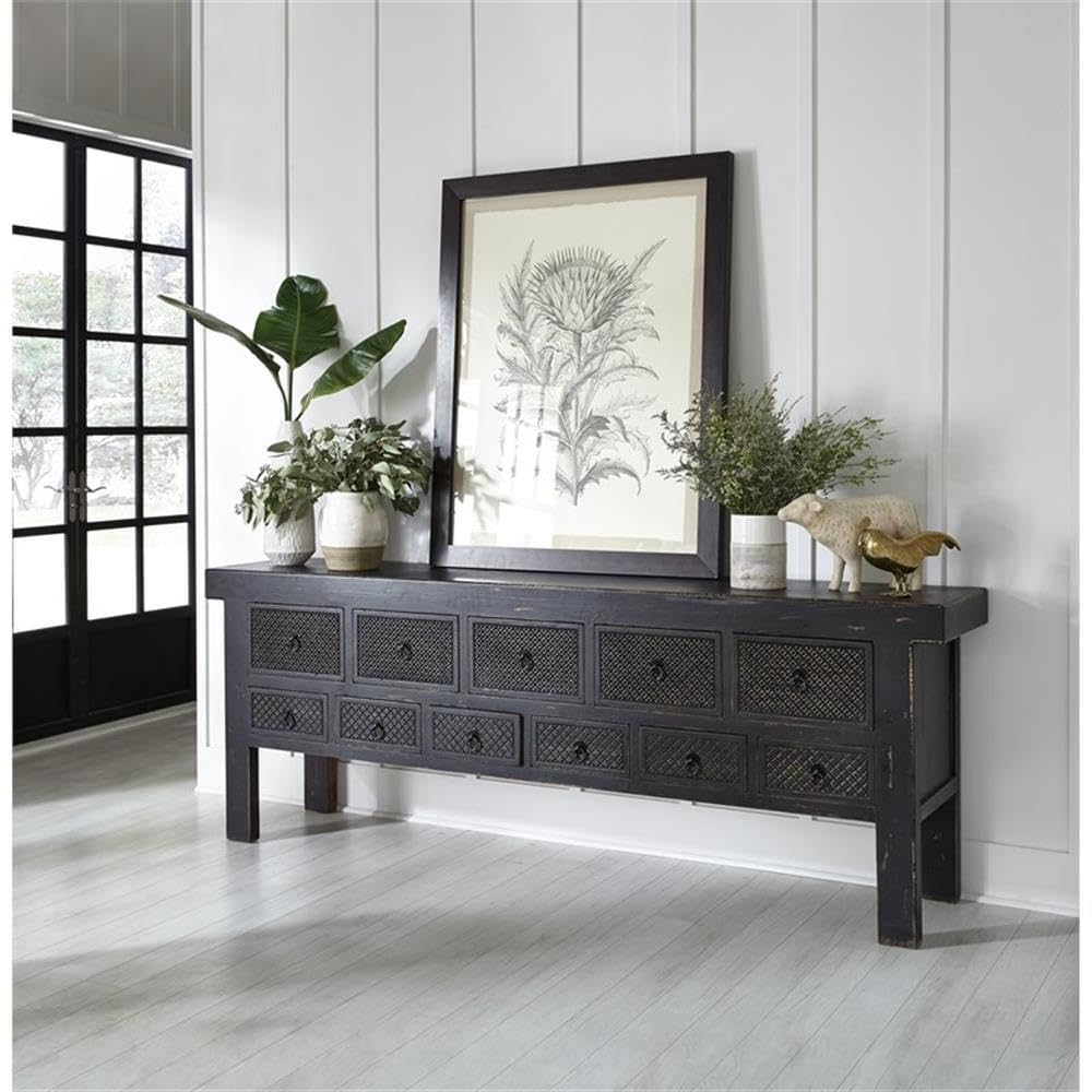 Kosas Home Lahey 11-Drawer Reclaimed Pine Wood Console Table in Black