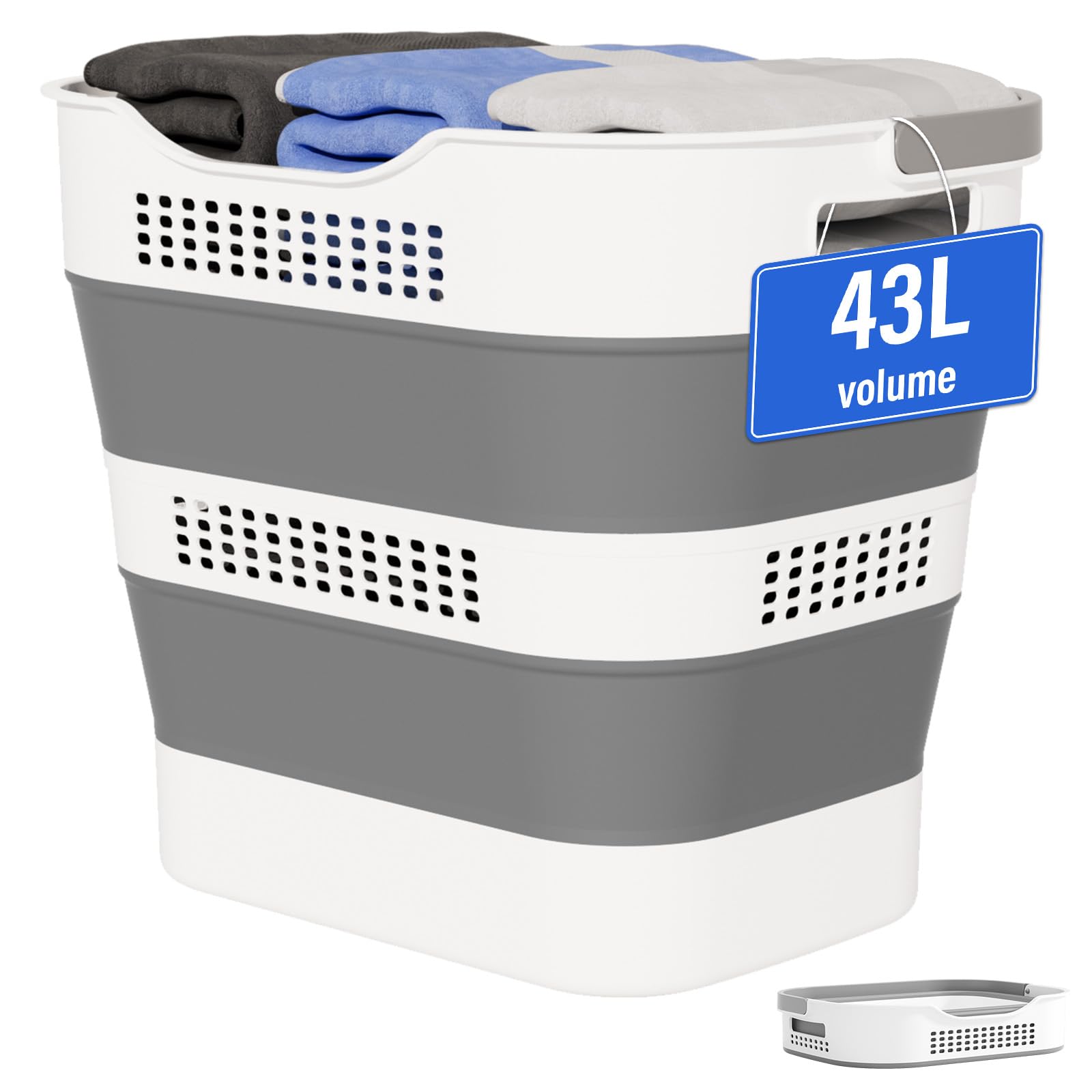 43L(11.5Gallon) Collapsible Laundry Basket with Handles, Foldable Laundry Basket Plastc,Pop Up Tall Storage Container/Organizer/