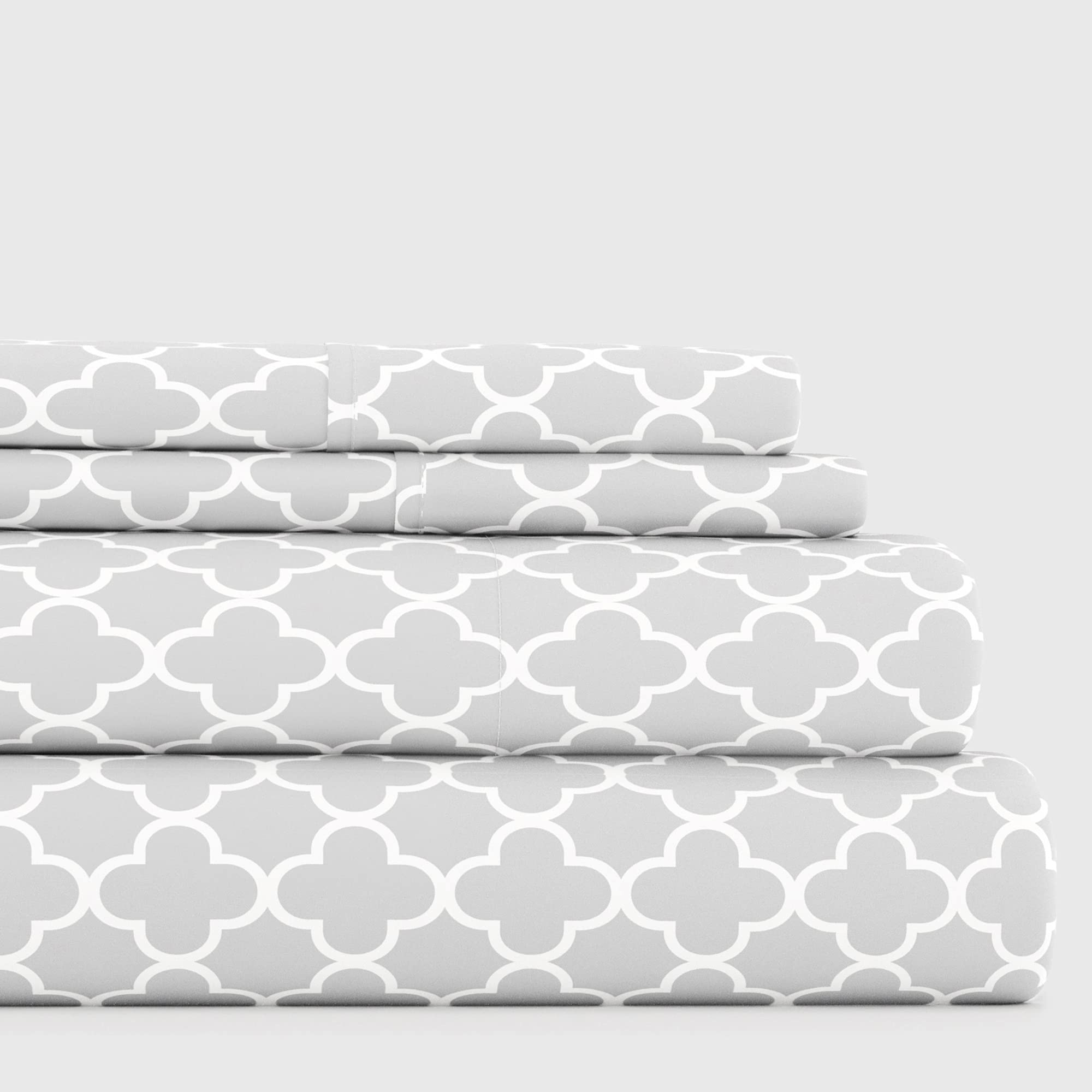 Linen Market 4 Piece Full Bedding Sheet Set (Gray Quatrefoil) - Sleep Better Than Ever With These Ultra-Soft & Cooling Bed Sheet
