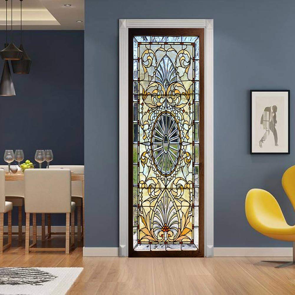 ChezMax Door Stickers Decals 3D Door Murals Peel and Stick, Removable Decorative Vinyl Wallpaper Waterproof Self Adhesive Wall C