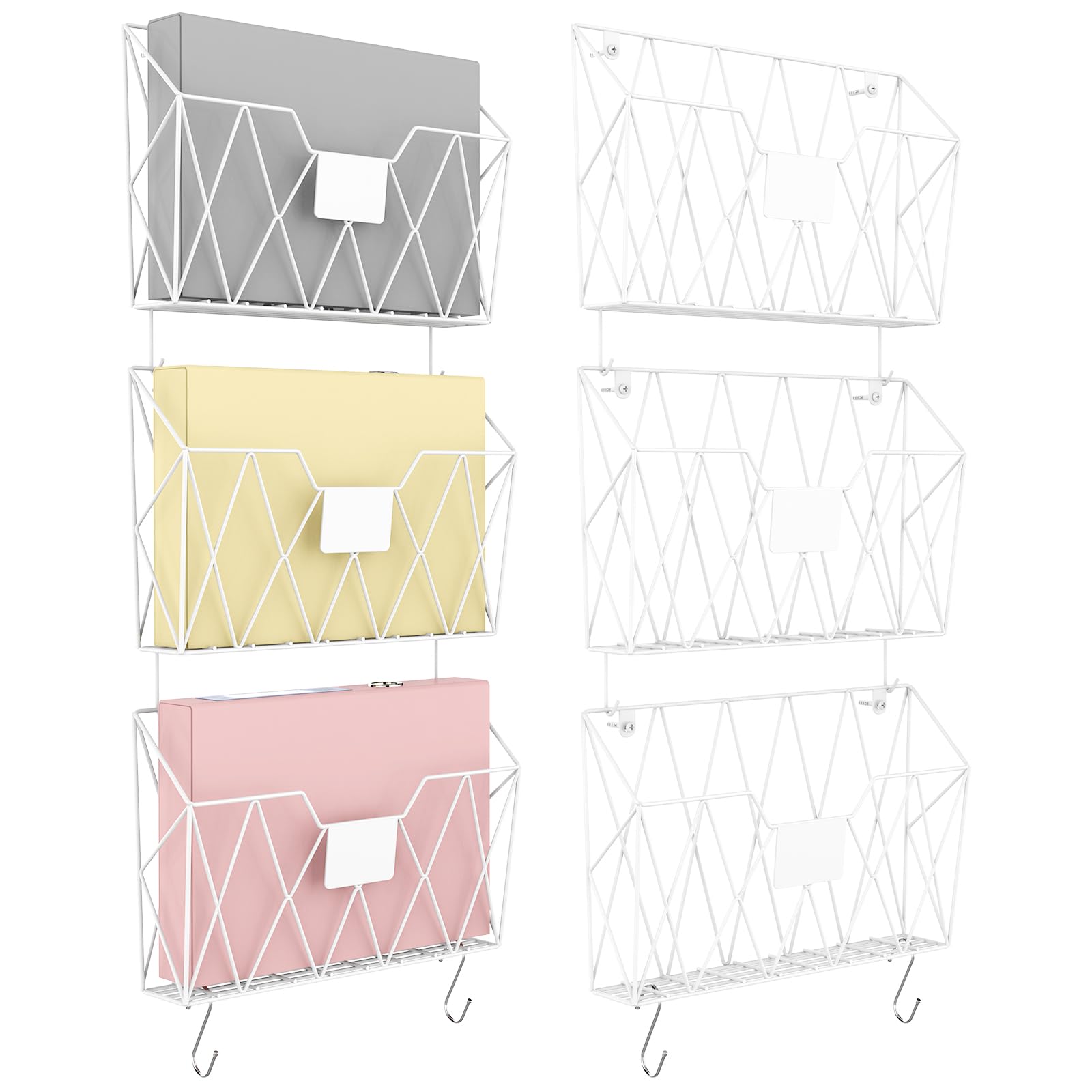 Ybing Wall File Organizer White 6 Pack Mesh Hanging File Holder Organizer Metal Wire Mail Organizer Wall Mounted Office Papers H
