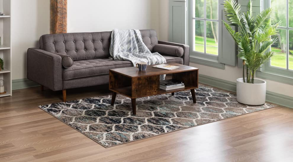 Unique Loom Trellis Frieze Collection Area Rug - Rounded (10' X 13', Blue Multi/ Ivory)