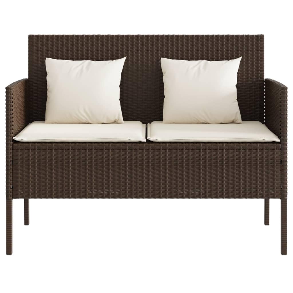 vidaXL Patio Loveseat with Cushions - Brown Poly Rattan Outdoor Bench, Storage Function, Comfort Seating, for Deck/Garden