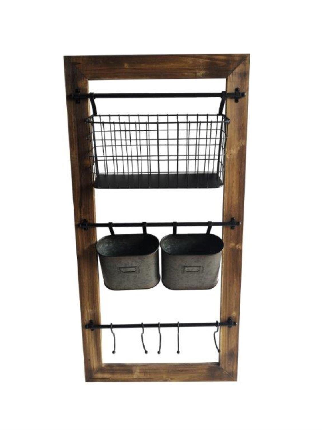 4D Concepts Industrial Wall Organizer, Brown Fir Wood And Black Metal