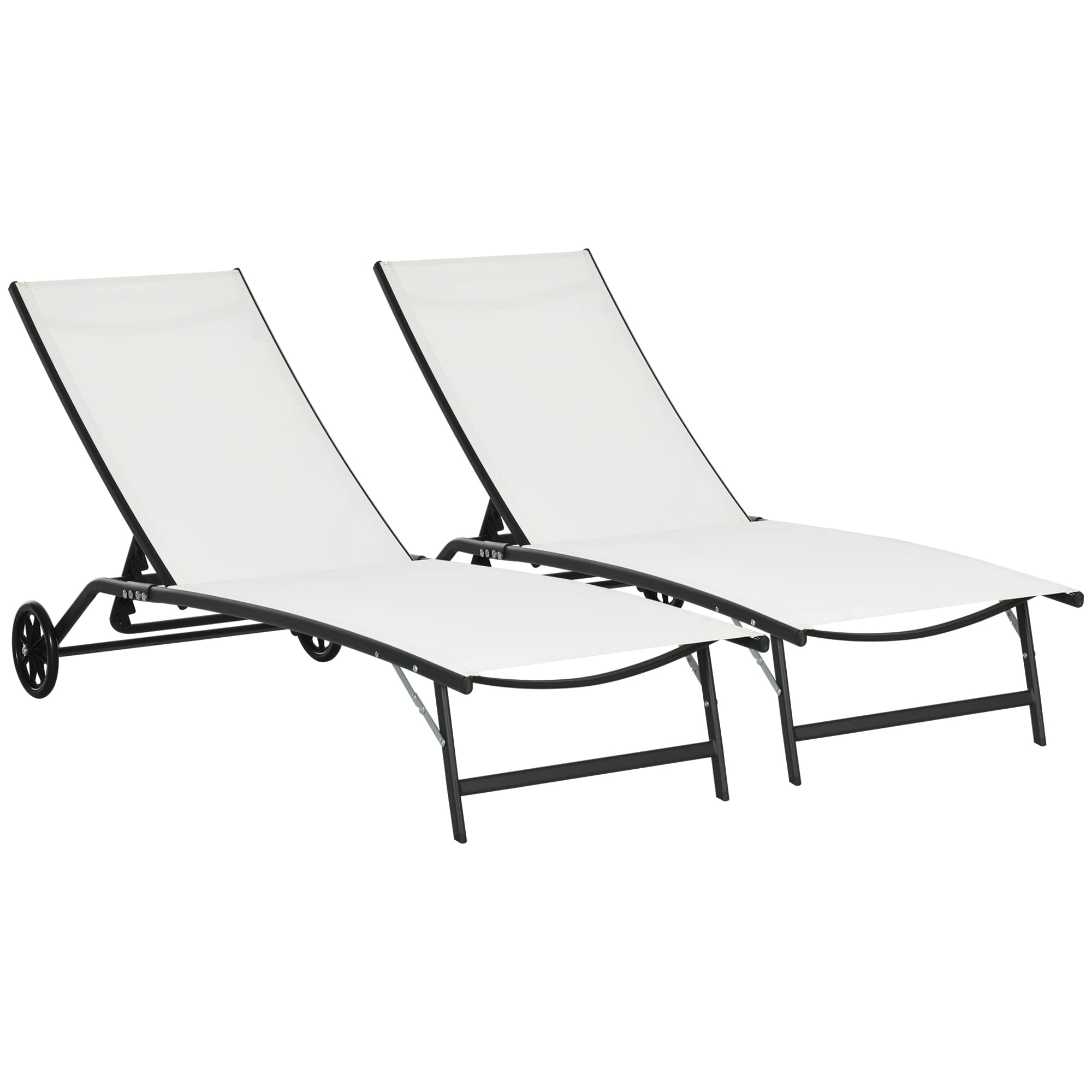 Outsunny Chaise Lounge Outdoor, 2 Piece Lounge Chair with Wheels, Tanning Chair with 5 Adjustable Positions for Patio, Beach, Ya
