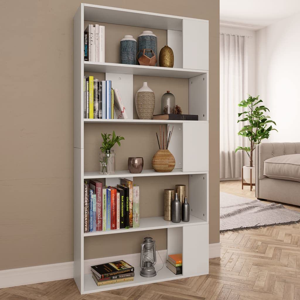vidaXL Book Cabinet, Room Divider Bookshelf Bookcase for Office Living Room, Freestanding Shelving Unit, Modern Style, White Engineered Wood