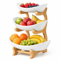 GRITORA  3Tier Fruit Bowl Basket for Kitchen Countertop, Plastic Tiered Fruit Holder with Bamboo Stand, MultiPurpose Serving 
