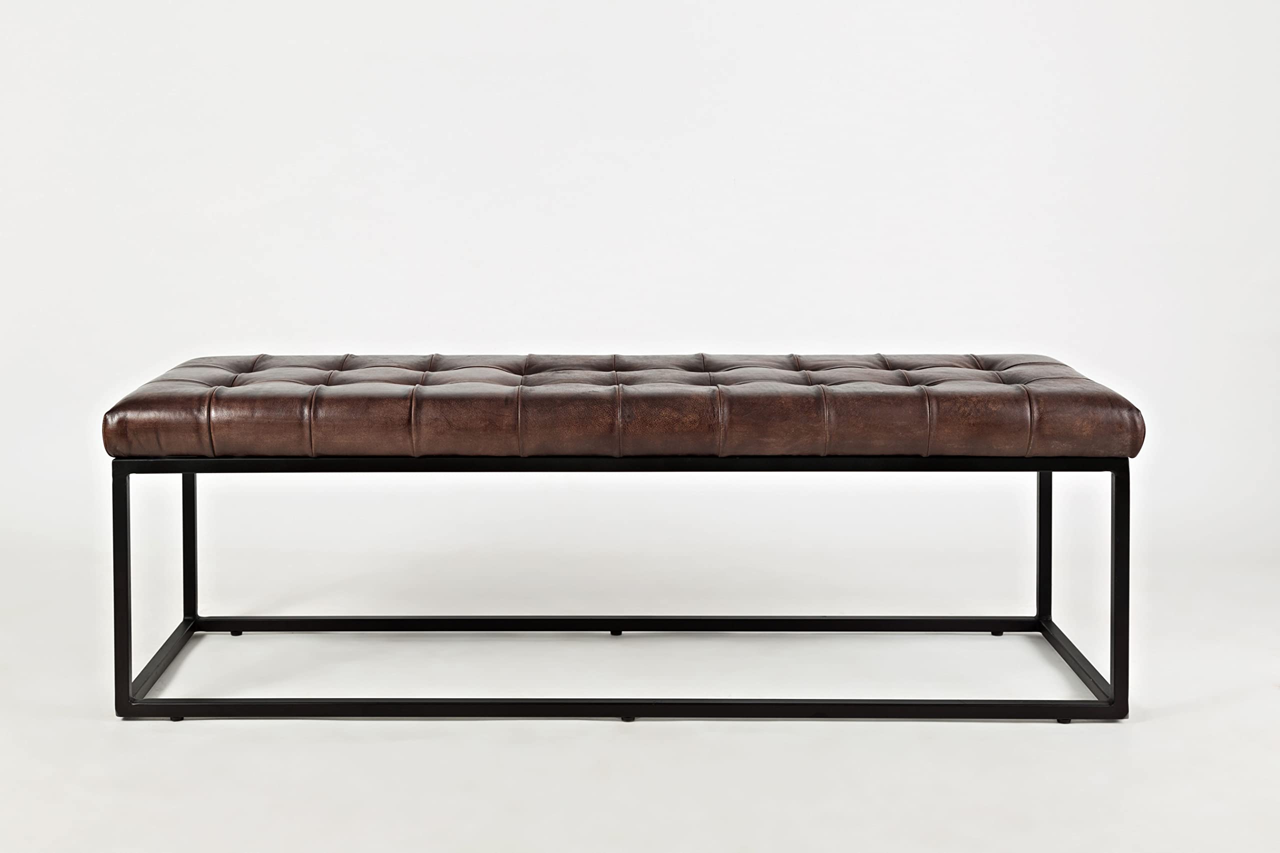 Jofran 1730-78 Global Archive 55''Lx17.5''Wx17.5''H Mid-Century Modern Genuine Leather Bench Pre-Assembled, Dark Sienna