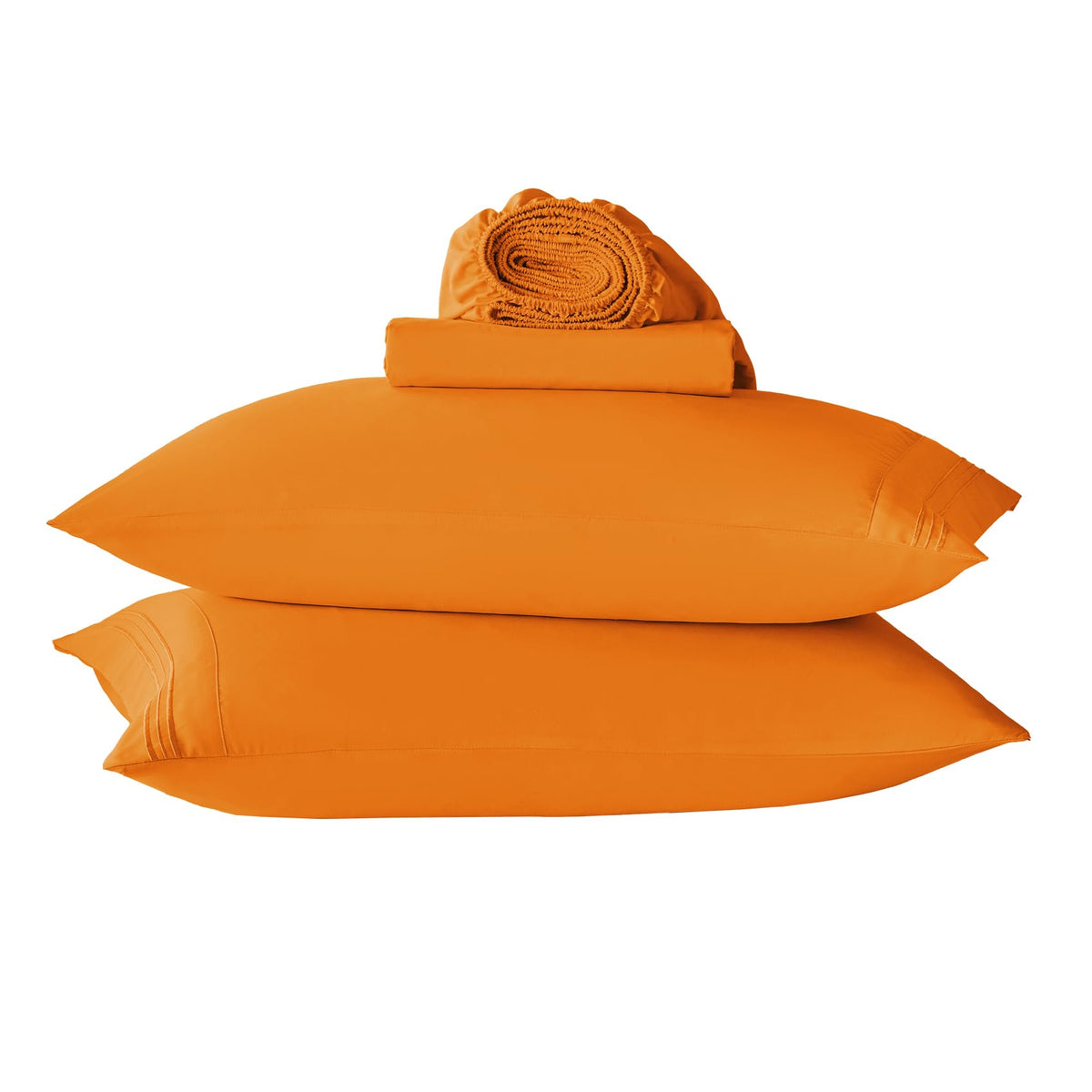 Orange Twin Size Sheets Set-3 Piece Microfiber Bedsheets-Deep Pocket Fitted Sheet & Pillowcase Sets-Soft Cooling Single Bed Shee