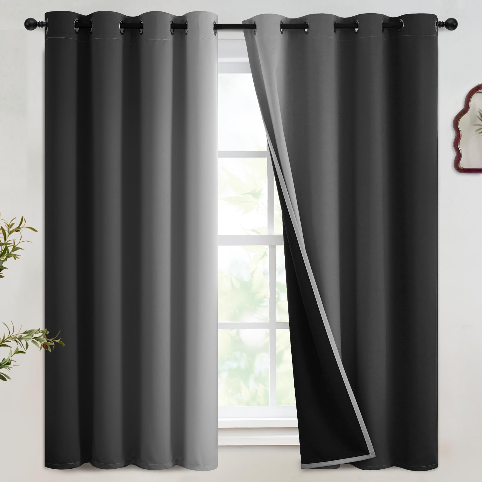 Simplehome 100% Blackout Ombre Room Darkening Curtains For Living Room, Light Blocking Gradient Black Curtains Thermal Insulated