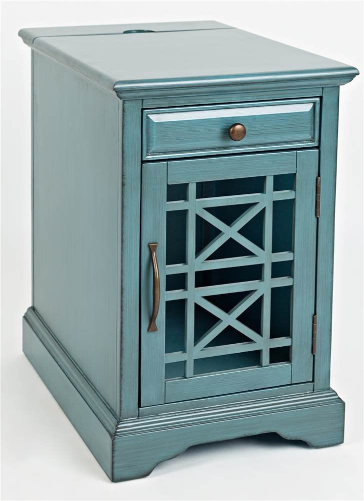 Jofran Inc. Craftsman USB Charging Station Chairside Wooden End Table Nightstand with Traditional Farmhouse Style with Glass Doo