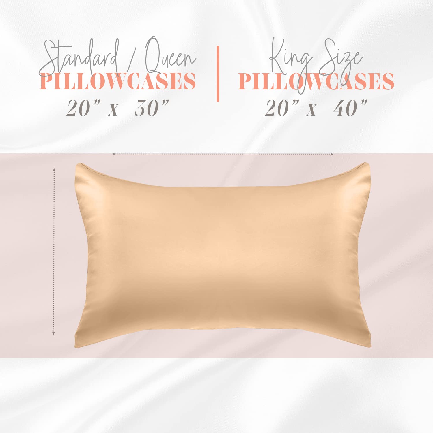 Elegant Comfort Silky And Luxurious 2-Piece Satin Pillowcase Set For Healthier Skin And Hair, Hidden Zipper Closure And Beautifully Packaged, Satin Pillowcase Set, King, Champaign