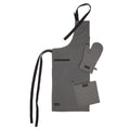 Encasa Xo Kitchen Apron With Oven Gloves & Potholder  Combo Set 100% Cotton  Heat Resistant | Grey (3 Pcs Set)