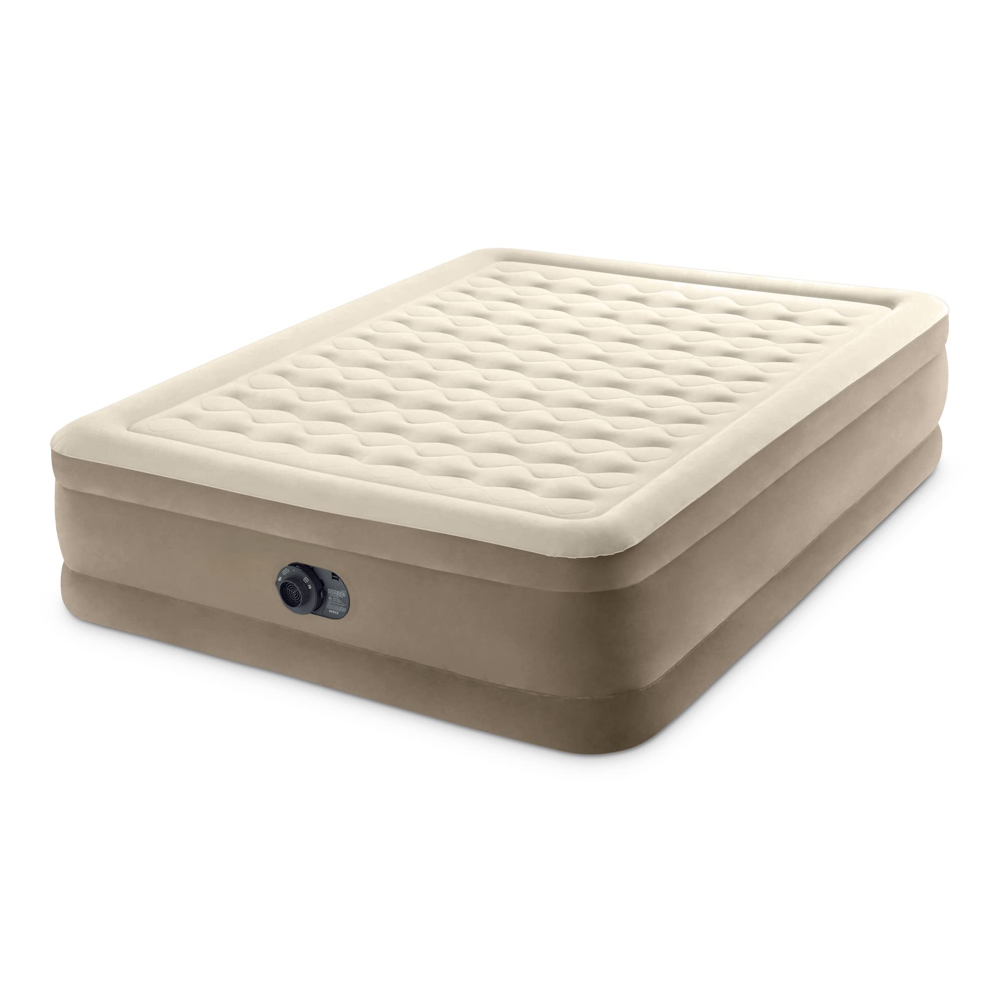 Intex 64427Ed Dura-Beam Delux Ultra Plush Fiber-Tech Inflatable Air Mattress With Built-In Electric Pump, 18' Bed Height, 600Lb