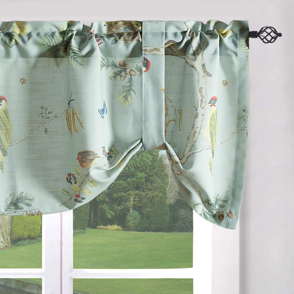Leeva Tie Up Shade Valance For Windows, Elegant Birds Pattern Light Filtering Window Treatment Valances For Basement Kitchen, On
