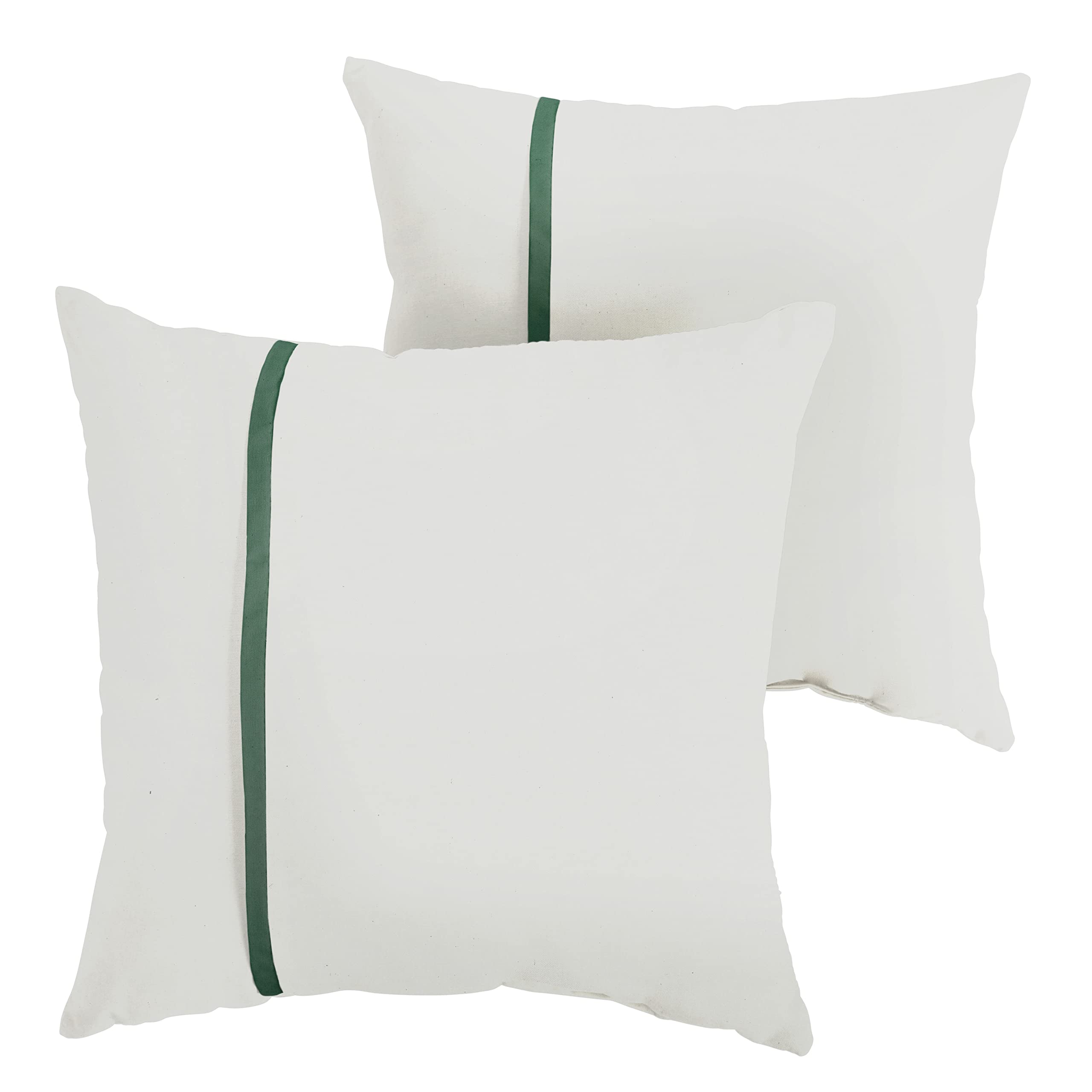 Sorra Home Indoor Outdoor Sunbrella Square Pillows, Set Of 2, 20X20, Canvas Natural Ivory & Canvas Forest Green