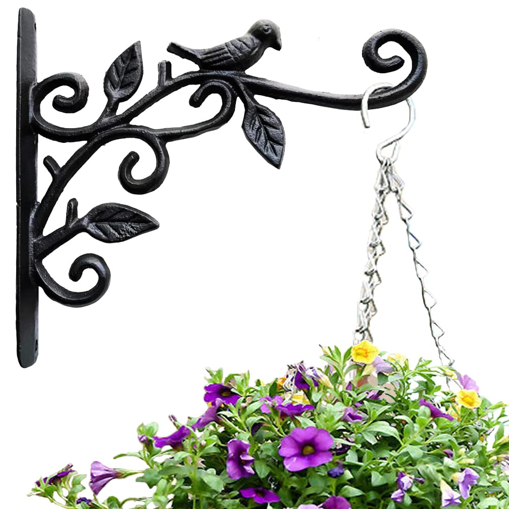 Cast Iron Metal 9.5' Hanging Planter Flower Pots Bracket Bird Feeder Hook Wind Chime Lanterms Hanger With Double Sided Bird For