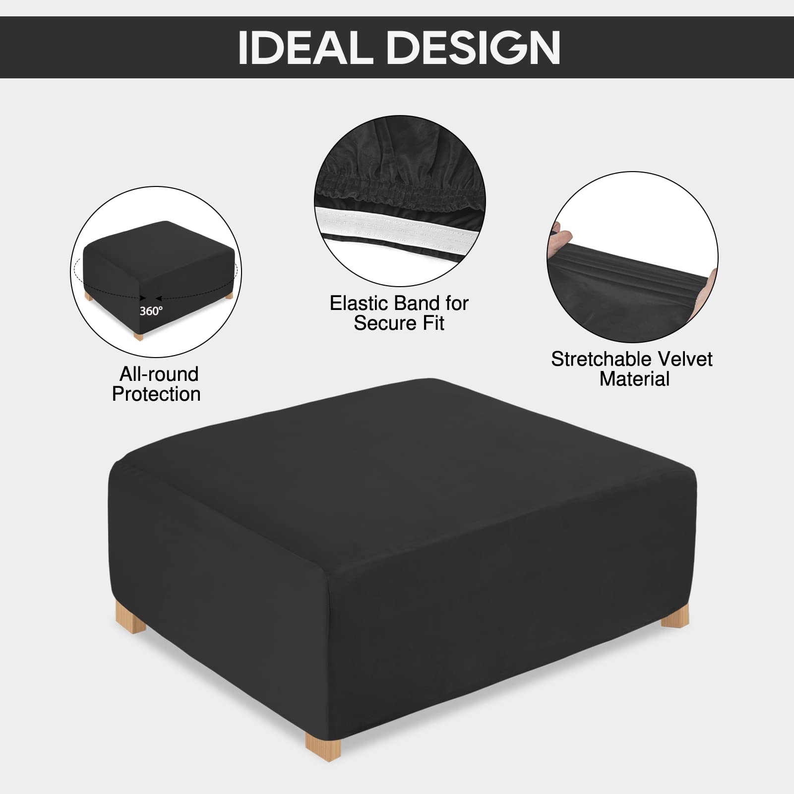 Necolorlife Square Ottoman Cover Velvet Storage Ottoman Slipcover Thick Stretchable Footrest Stool Covers With Elastic Band For