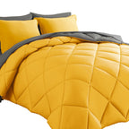 Cosybay Bed In A Bag Full Reversible Comforter Sets 7Pcs All Season Down Alternative Bedding Sets Yellow And Grey With Comforter