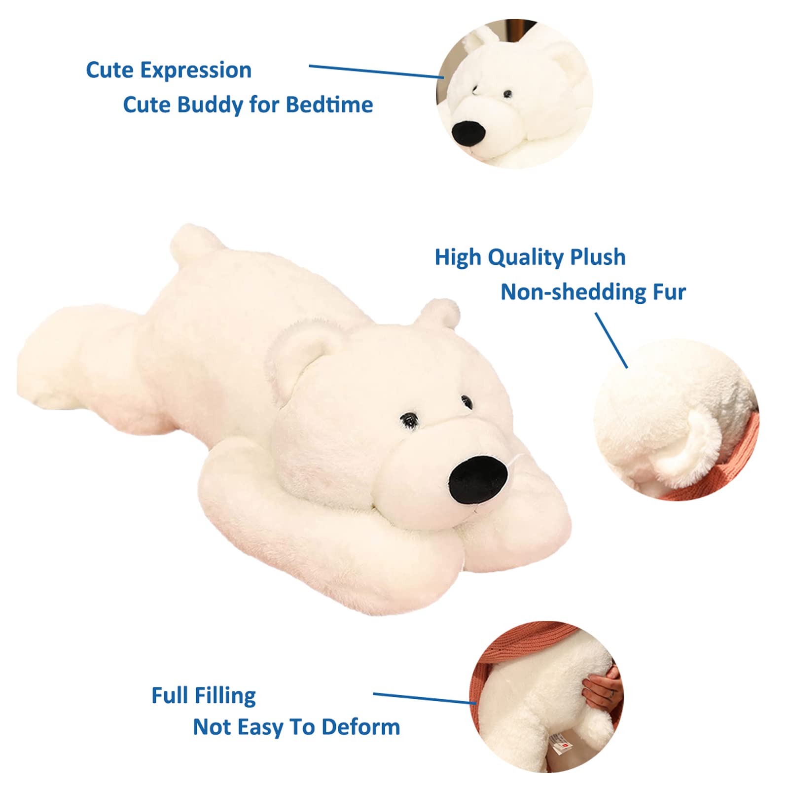 Doireum Weighted Stuffed Animals, 3.3 Lbs Weighted Polar Bear Stuffed Animal Toy White Bear Weighted Plush Animals Throw Pillow