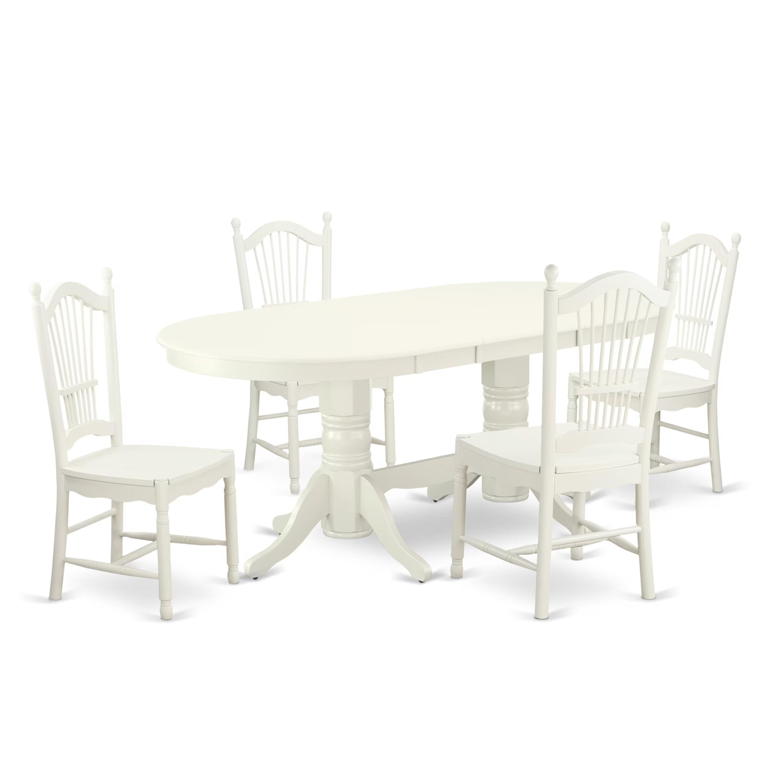 East West Furniture Vado5-Lwh-W 5 Piece Dining Set Includes An Oval Dining Room Table With Butterfly Leaf And 4 Wood Seat Chairs, 40X76 Inch, Linen White