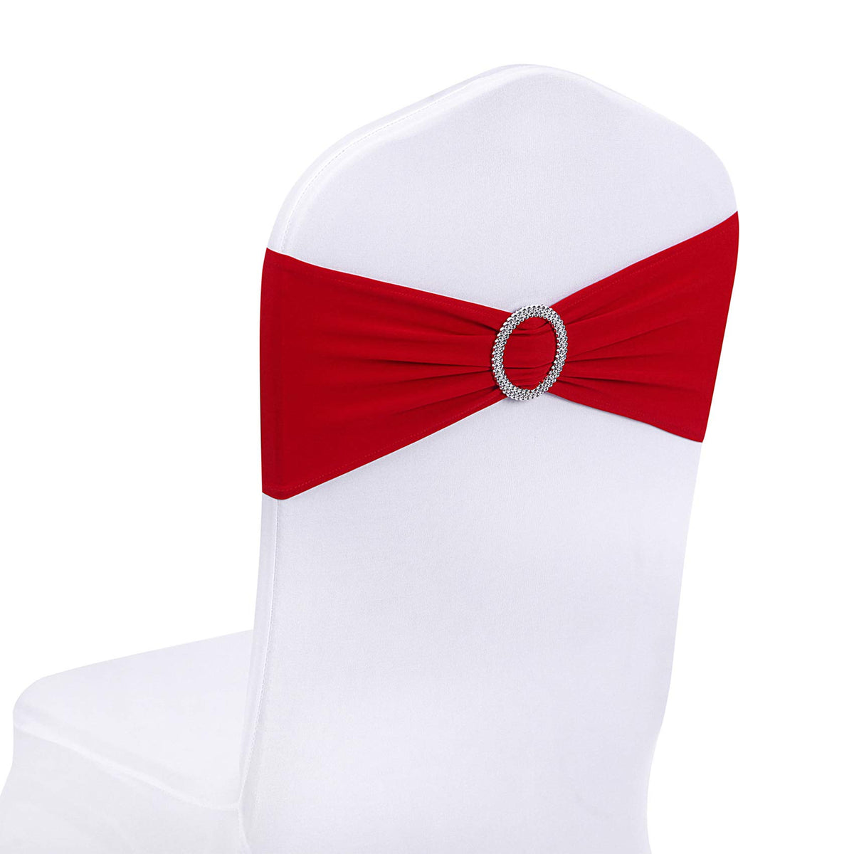 Peomeise 25Pcs Red Spandex Chair Sashes With Buckle Slider For Wedding, Party Decoration