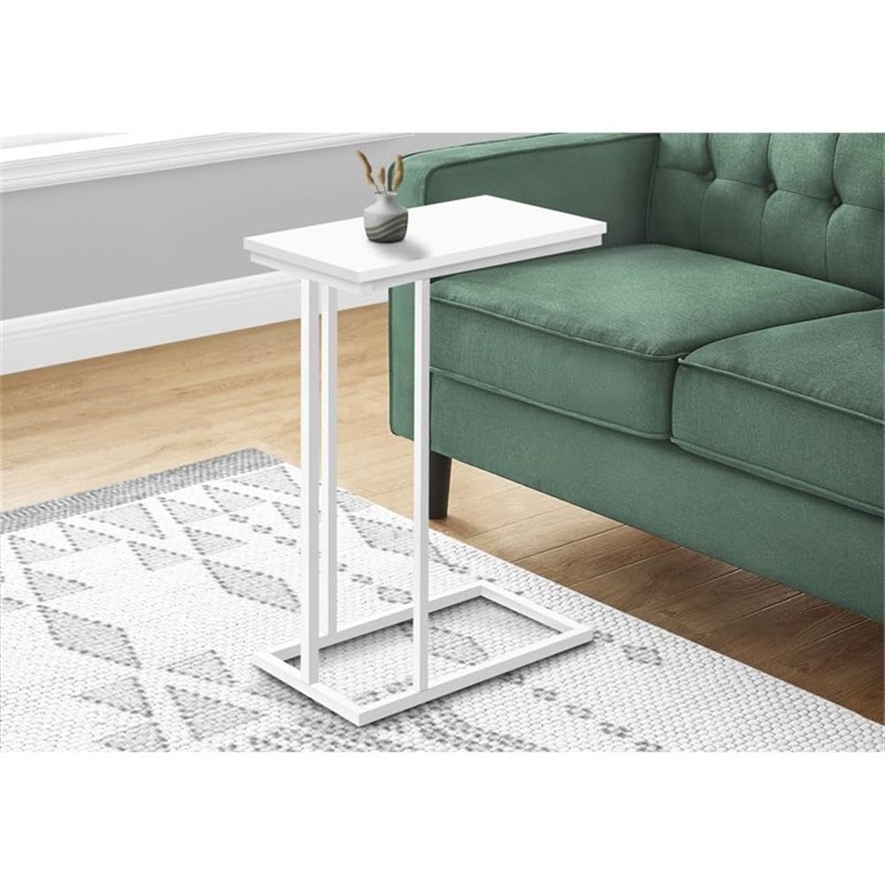 Monarch Specialties 3468 Accent Table, C-Shaped, End, Side, Snack, Living Room, Bedroom, Metal, Laminate, White, Contemporary, Modern Table-25, 10.25&Quot; L X 18.5&Quot; W X 25.25&Quot; H