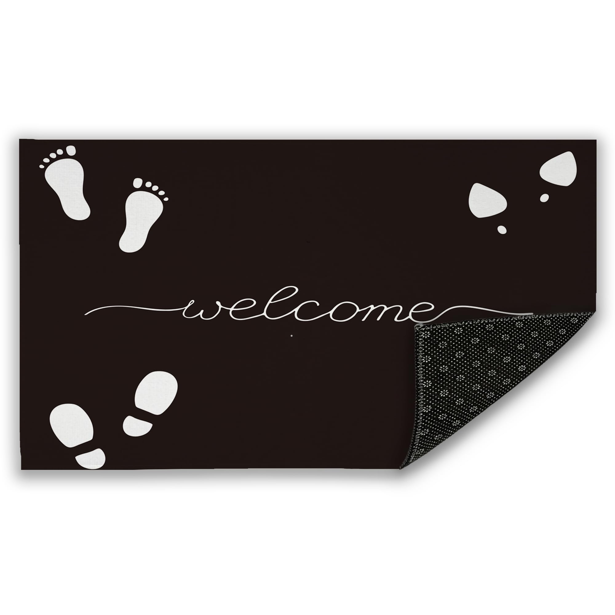 Mogifedc Welcome Front Door Mat, Footprint Slippers Logo Indoor Outdoor Decor Entrance Inside Non-Slip, Waterproof Kitchen Mat A