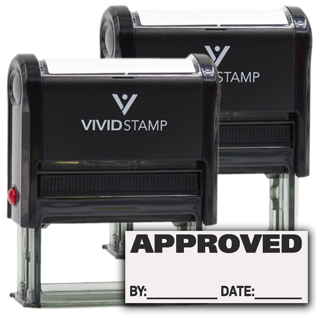 Approved W/By Date Line Self-Inking Office Rubber Stamp (Black) - Medium 2 Pack