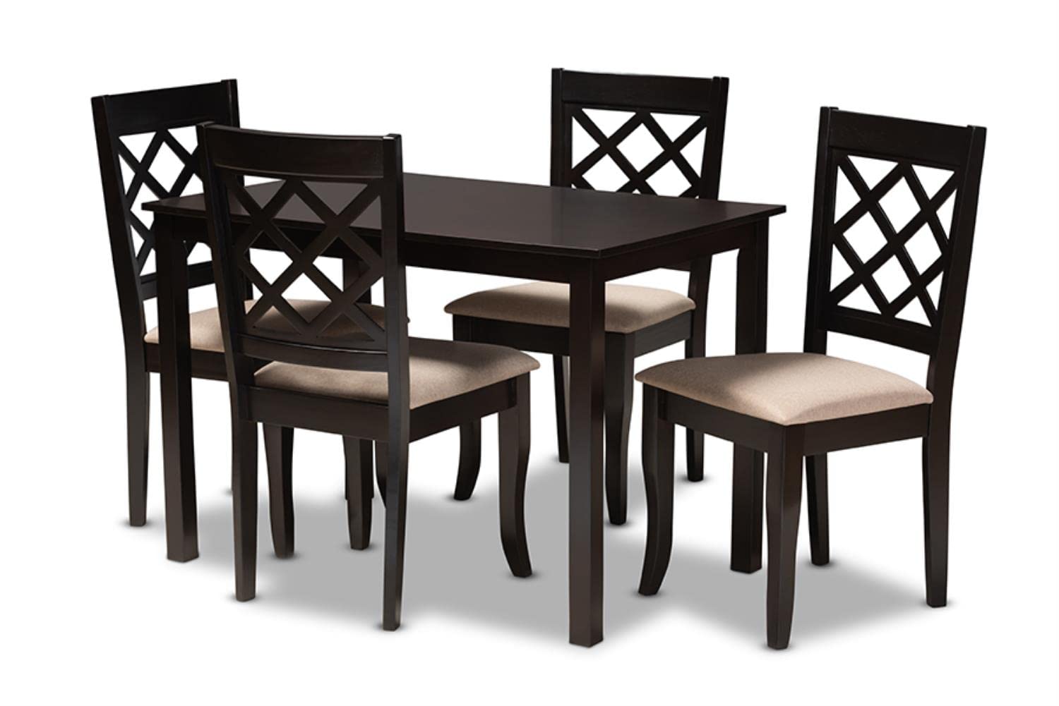 Baxton Studio Verner Modern and Contemporary Sand Fabric Upholstered Espresso Brown Finished 5-Piece Wood Dining Set