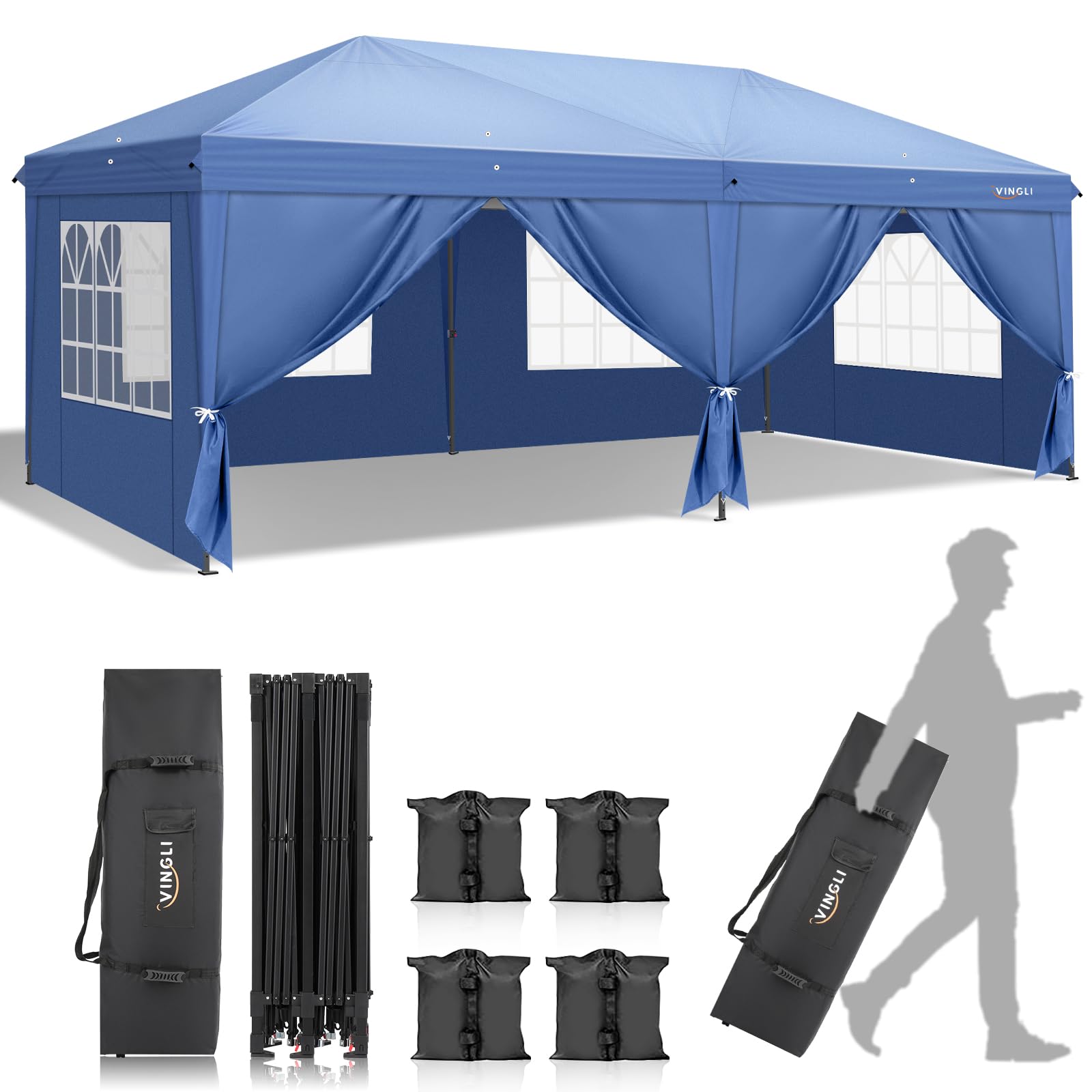 Vingli 10X20 Pop Up Canopy Tent With Sidewalls, Outdoor Gazebo Canopy Tent, Patio Event Tents Outdoor Commercial Canopy For Part