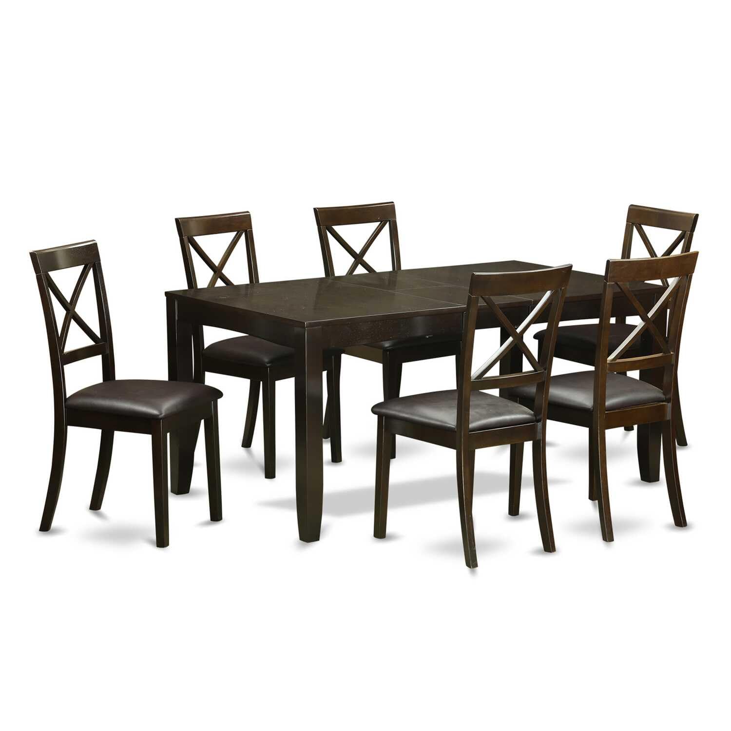 East West Furniture Lybo7-Cap-Lc 7 Pc Dining Room Set For 6-Dining Table With Leaf And 6 Dining Chairs