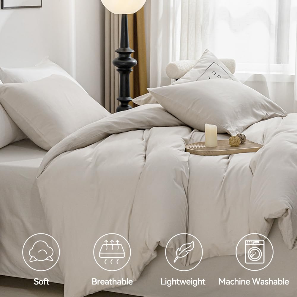 Jellymoni Cotton Duvet Cover Full Size - 100% Washed Cotton Linen Like Textured Comforter Cover, 3 Pieces Lightweight Soft Beddi